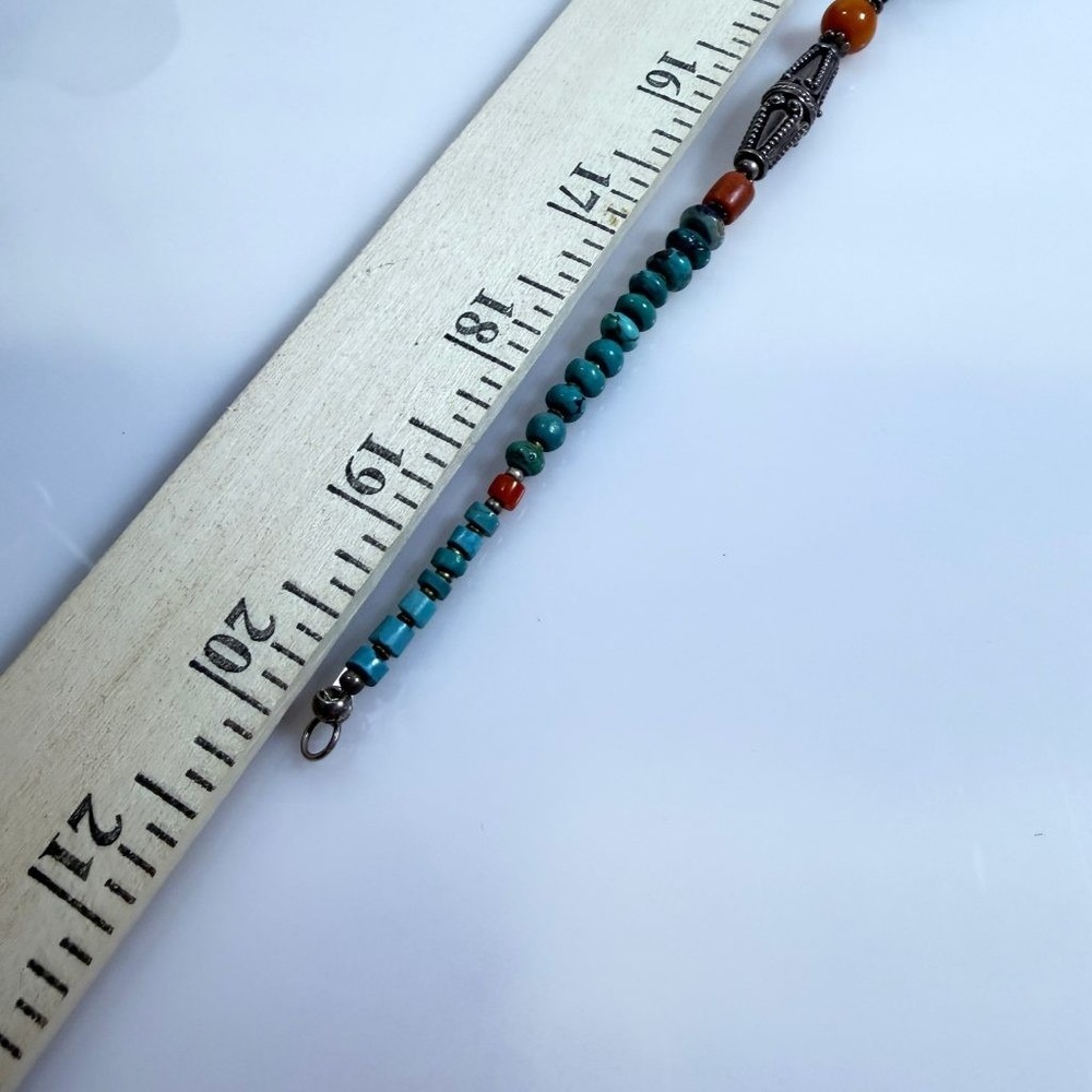 Vintage Turquoise Necklace Sterling Silver Beads 20" with a 2" Drop - Picture 8 of 12